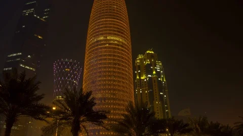 "4K Timelapse Of Burj Doha High Rise Building Tower Qatar vertical pan" Stock Footage 100847371
