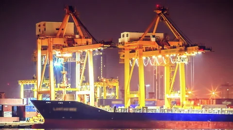 4K: Timelapse Cargo ship loading goods at shipping port, Ultra HD Stock Footage 52345038
