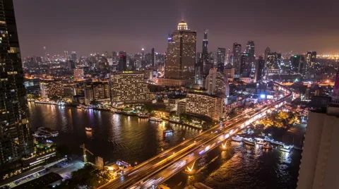 4K Timelapse Chaopraya river view, Bangkok, Thailand. Night scene 스톡 동영상 53841964