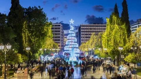 4K Timelapse of the Christmas Tree in Athens Stock Footage 100502461