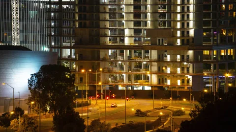 4K Timelapse, City Intersection, near construction at Night, Perth, Australia Stock Footage 219449814