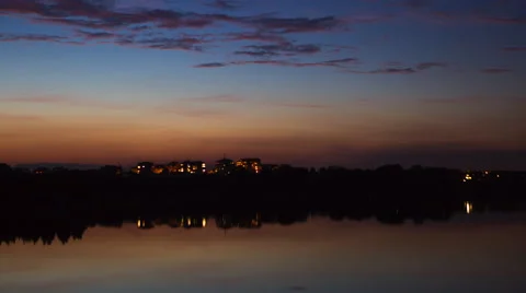 4k timelapse of city skyline reflected in lake, Olsztyn city in Poland. Stock Footage 58932807