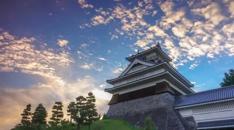 4k timelapse cloud flowing with castle ,Japan Stock Footage