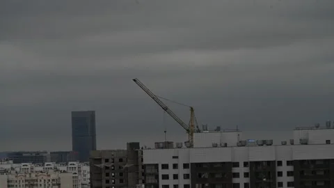 4K Timelapse clouds over city view, buildings, construction Stock Footage 254978426