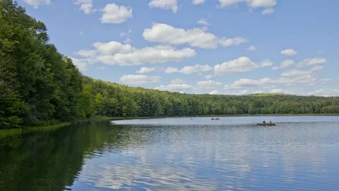 4K Timelapse of Clouds over a Lake of Boaters 動画素材 71771858