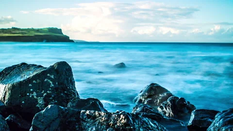 4K Timelapse Clouds Over Ocean Long Exposure Smooth Water Stock Footage 139123970