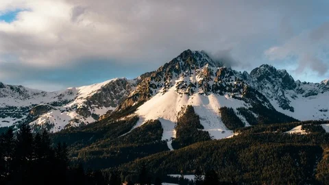 4K Timelapse Clouds Swirling Over Mountain Peak in Tirol Austria Stock Footage 111591690