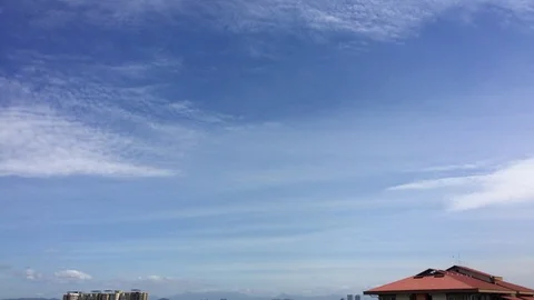 4K timelapse of cloudy sky on top of rooftop. Stock Footage 101735570