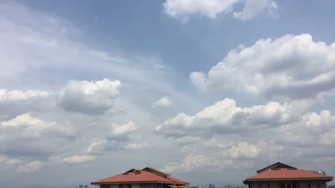 4K timelapse of cloudy sky on top of rooftop. Stock Footage 101735940