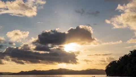4K Timelapse, cloudy sunset over islands and ocean Stock Footage 130432846