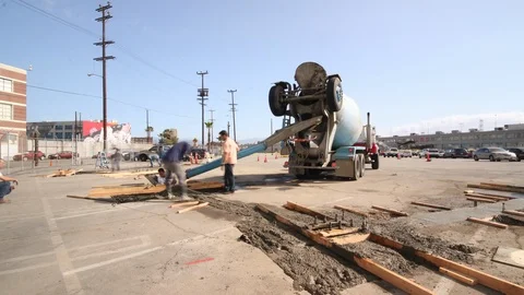 4K Timelapse Construction Team Pouring Concrete in a parking lot Stock Footage 111491878