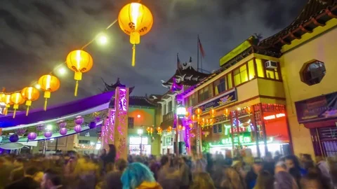 4K timelapse of crowd of people gathering on holiday in old chinatown Stock Footage 71192871