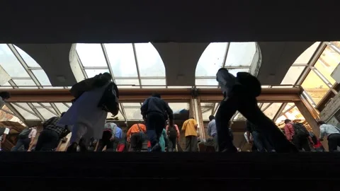 4K Timelapse of a Crowd of People Walking Up the Stairs at CST Station, Mumbai Stock Footage 150794502