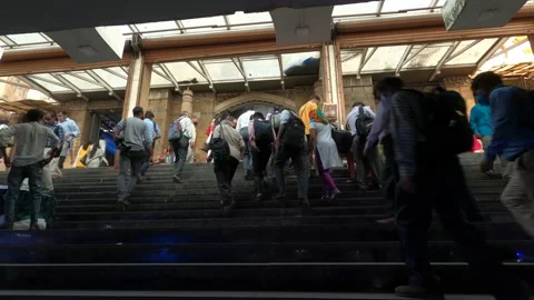 4K Timelapse of a Crowd of People Walking Up the Stairs at CST Station, Mumbai Stock Footage 150794507