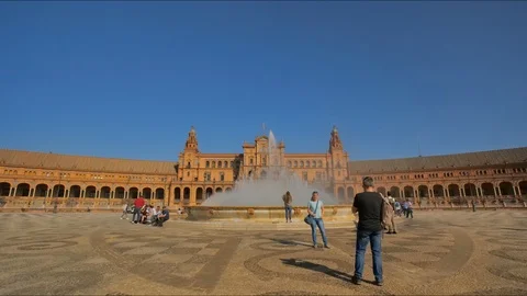 4K Timelapse of crowded Plaza de Espana in Seville City Center. Stock Footage 125724478