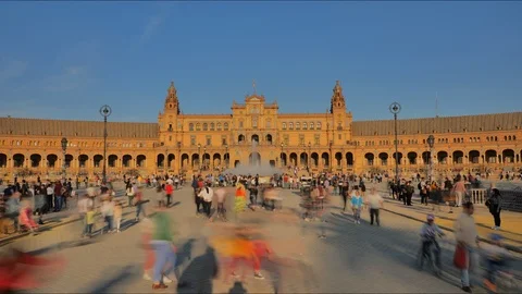 4K Timelapse of crowded Plaza de Espana in Seville City Center. Stock Footage 125724510
