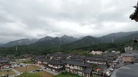 4K Timelapse - Dark Clouds Over Hanok Village Stock Footage 180382686