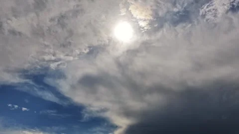 4K Timelapse Of Dark Storm Cloud Edge Waving Over Bright Sun Stock Footage 340266890