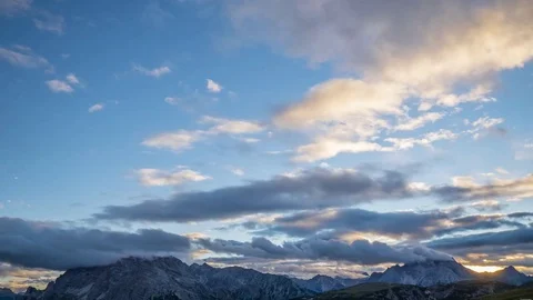 4K Timelapse of Dolomites mountains at sunset in Italy Stock Footage 71926317