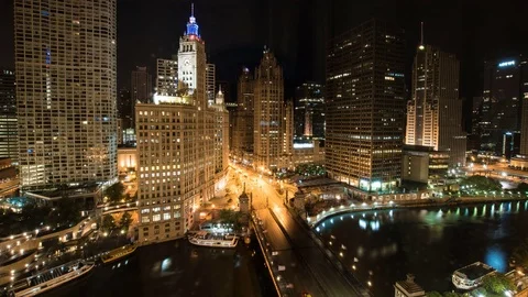 4K Timelapse of Downtown Chicago sunrise night to day Stock Footage