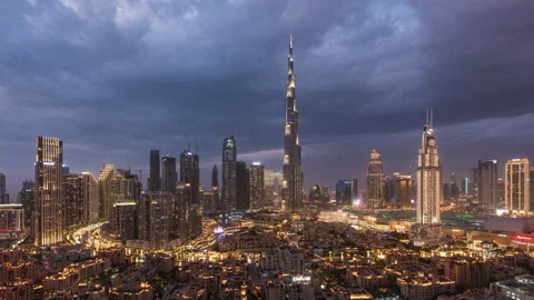 4K Timelapse of Downtown Dubai with Clouds, Boulevard and Tallest Burj Khalifa Stock Footage 239238205