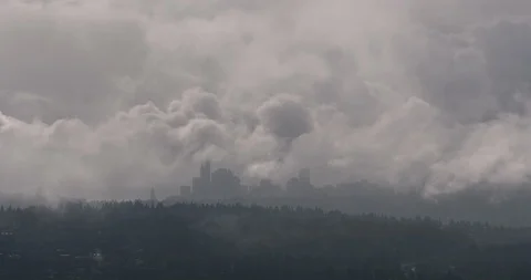 4K Timelapse of Dramatic Mist Rising Around Seattle Skyline Stock Footage 111944201