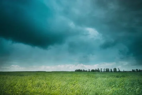 4k Timelapse Dramatic Sky With Rain Clouds On Horizon Above Rural Landscape Stock Footage 200003496