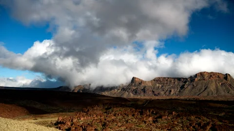 4K Timelapse of Dramatic Storm Clouds and Rain Over Teide Volcano Landscape, Ten Stock Footage 323853888