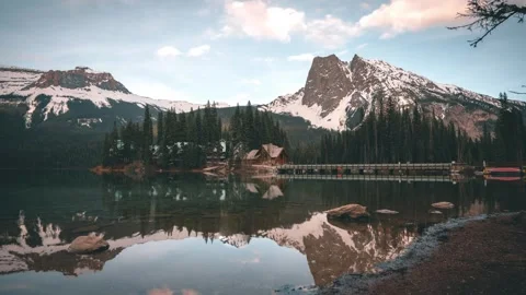 4K Timelapse Emerald Lake, Yoho National Park. Sunset and Sunrise with Northern Stock Footage 246977291