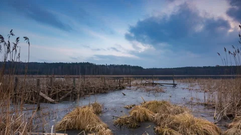 4k timelapse of evening lake at winter. Stock Footage 60965483