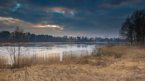 4k timelapse of evening near spring lake. Stock Footage 60767047