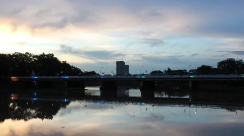 4K Timelapse evening to night scene bridge in Chiang Mai Thailand. Stock Footage 64580062