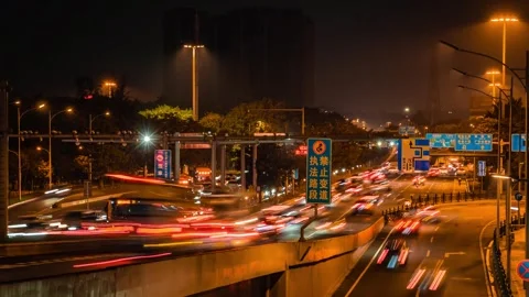 4K Timelapse: Evening Rush‑Hour Fast Traffic in Urban Downtown Video stock 342124861