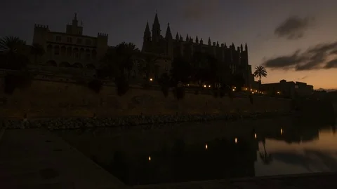 4K timelapse of Facade of the Palma de Mallorca, Seu, at sunrise Stock Footage 83829596