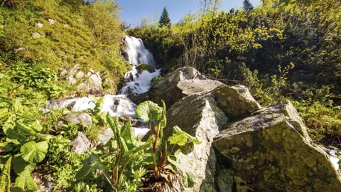 4K Timelapse of flowing water in Vajskovsky Vodopad, Waterfall, Low Tatras Na Stock Footage 146754860