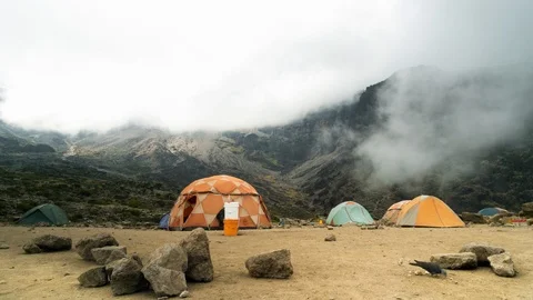 4K Timelapse Fog Rolling In - Mount Kilimanjaro Mountain Stock Footage 111592044