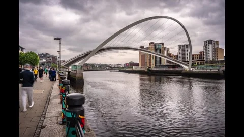 4k Timelapse Gateshead Millennium Bridge Tilt Newcastle England 8/19/2024 Stock Footage 282237876