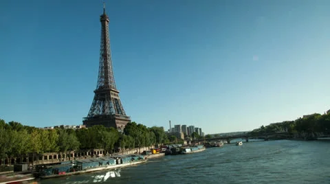4K Timelapse of the great Eiffel tower and the Seine. Ultra high definition Stock Footage 26746549