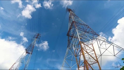 4K Timelapse of high voltage post.High-voltage tower sky background 库存影片 91778914