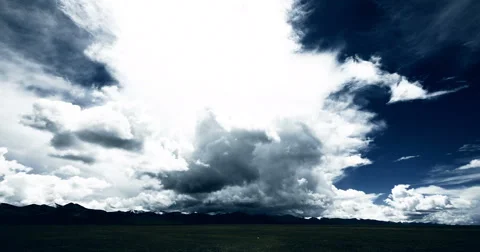 4k timelapse huge clouds mass rolling over tibet namtso mountains. Stock Footage 45541277