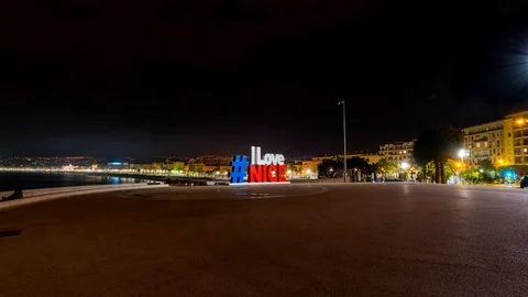 4K Timelapse I LOVE NICE logo symbol sign on Mediterranean sea view and Stock Footage 87235050