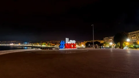 4K Timelapse I LOVE NICE logo symbol sign on Mediterranean sea view and Stock Footage 87235098
