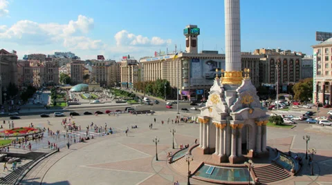4K Timelapse: Independence square (Maidan Nezalezhnosti) in Kiev, Ukraine Stock Footage 34001709