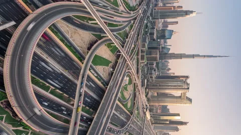 4K Timelapse of Intersection with Burj Khalifa in Downtown Dubai, UAE Stock Footage 169653171
