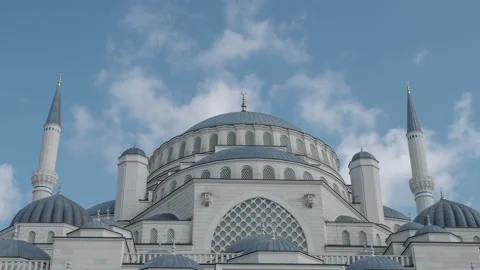 4k Timelapse of Islamic Mosque. Blue Sky Background with Moving Clouds. Stock Footage 133671285
