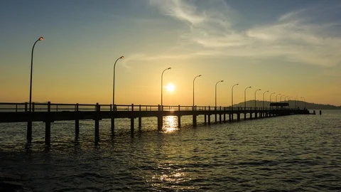 4k Timelapse of jetty during beautiful  sunset in Kota Kinabalu, Sabah, Malaysia Stock Footage 95076402