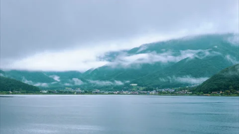 4K Timelapse of Lake Kawaguchi with Clouds, Fuji Japan Stock Footage