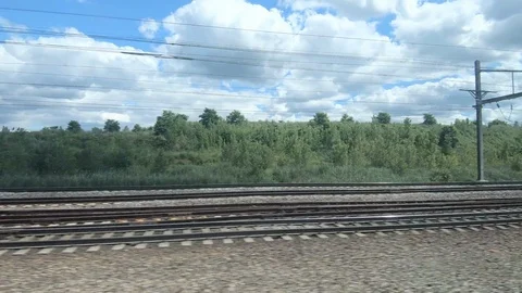 4K timelapse of landscape going by during train ride Stock Footage 91661527