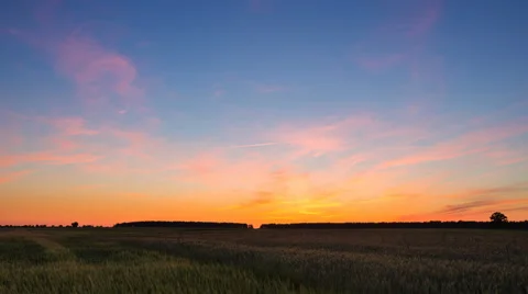 4k timelapse of late evening orange sky with cirrus clouds. After sunset sky Stock Footage 63968647