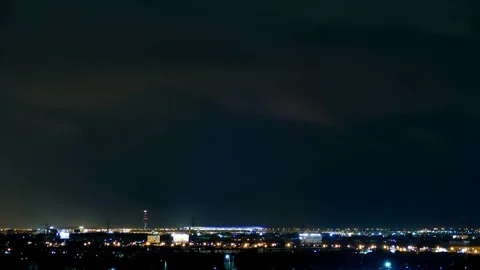 4K timelapse lighting bolt on heavy storm cloudy night at the airport Stockbeeldmateriaal 90491656